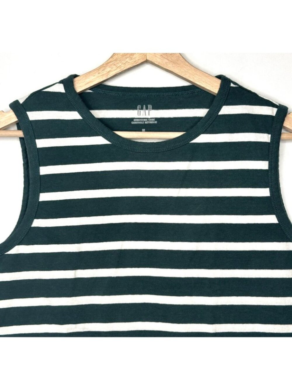 Gap Shrunken Tank Top Womens M Green White Stripe Cropped Sleeveless Cotton - Picture 3 of 9
